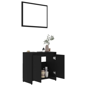 Set mobilier de baie, 3 piese, negru, PAL - Img 8