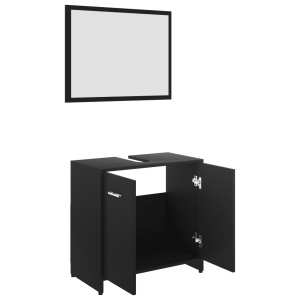 Set mobilier de baie, 3 piese, negru, PAL - Img 12
