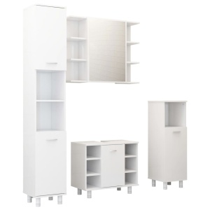 Set mobilier de baie, 4 piese, alb extralucios, PAL - Img 2