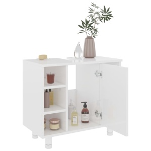 Set mobilier de baie, 4 piese, alb extralucios, PAL - Img 10