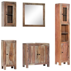 Set mobilier de baie, 5 piese, lemn masiv de acacia - Img 9