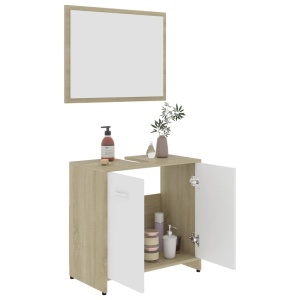 Set mobilier de baie, alb și stejar Sonoma, PAL - Img 3