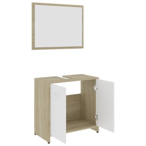 Set mobilier de baie, alb și stejar Sonoma, PAL - Img 8
