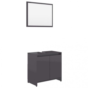 Set mobilier de baie, gri extralucios, PAL - Img 2