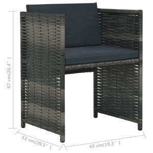 Set mobilier de bistro cu perne, 3 piese, gri, poliratan - Img 10