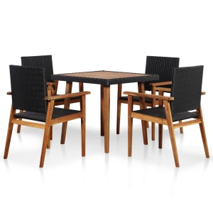 Set mobilier de exterior, 5 piese, negru și maro, poliratan