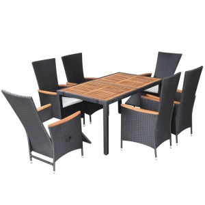 Set mobilier de exterior 7 piese negru poliratan lemn acacia - Img 3