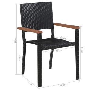 Set mobilier de exterior 7 piese negru, poliratan, lemn acacia - Img 6