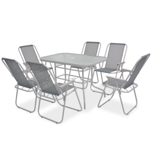 Set mobilier de exterior, 8 piese, gri, oțel și textilenă - Img 4