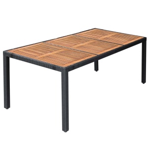 Set mobilier de exterior 9 piese negru poliratan lemn de acacia - Img 5