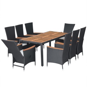 Set mobilier de exterior 9 piese negru poliratan lemn de acacia - Img 8