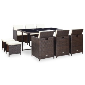 Set mobilier de exterior cu perne, 11 piese, maro, poliratan