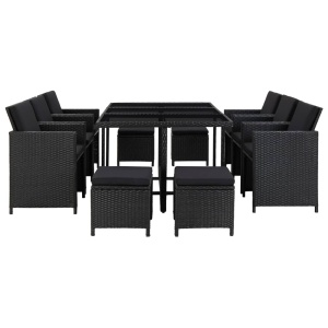 Set mobilier de exterior cu perne, 11 piese, negru, poliratan - Img 2