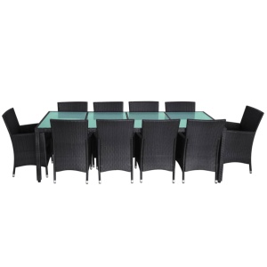 Set mobilier de exterior cu perne, 11 piese, negru, poliratan - Img 4