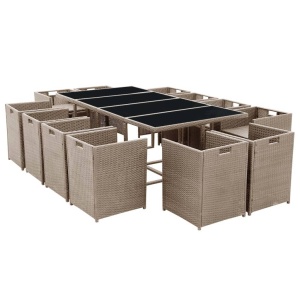 Set mobilier de exterior cu perne, 13 piese, bej, poliratan - Img 8