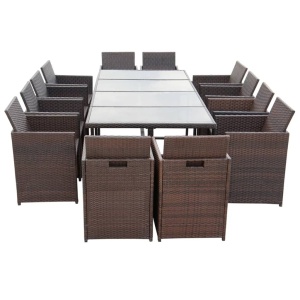 Set mobilier de exterior cu perne, 13 piese, maro, poliratan - Img 4