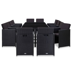 Set mobilier de exterior cu perne, 13 piese, negru, poliratan - Img 2