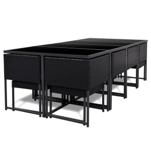 Set mobilier de exterior cu perne, 13 piese, negru, poliratan - Img 4