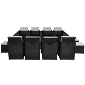 Set mobilier de exterior cu perne, 13 piese, negru, poliratan - Img 3