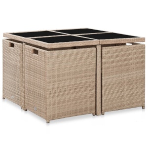 Set mobilier de exterior cu perne, 5 piese, bej, poliratan - Img 3