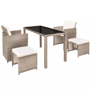 Set mobilier de exterior cu perne, 5 piese, bej, poliratan - Img 3