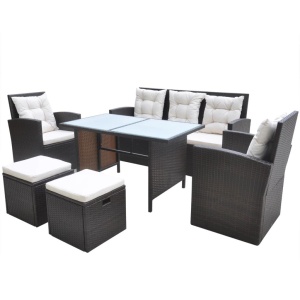 Set mobilier de exterior cu perne, 6 piese, maro, poliratan - Img 2