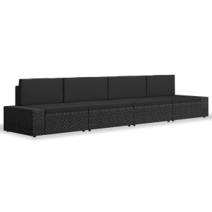 Set mobilier de grădină, 4 piese, negru, poliratan - Img 2