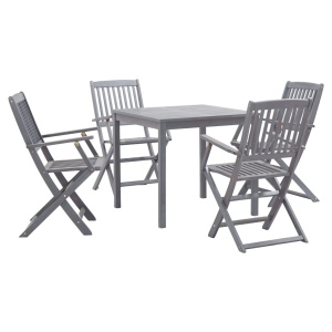 Set mobilier de grădină, 5 piese, gri, lemn masiv de acacia