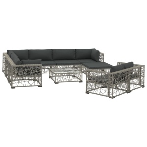 Set mobilier de grădină cu perne, 10 piese, gri, poliratan - Img 2