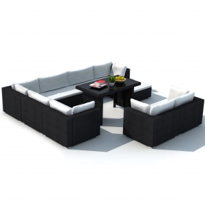 Set mobilier de grădină cu perne, 10 piese, negru, poliratan - Img 4