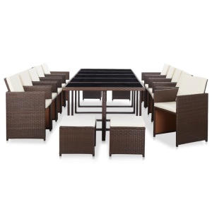 Set mobilier de grădină cu perne, 15 piese, maro, poliratan