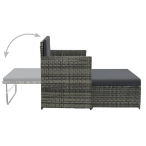 Set mobilier de grădină cu perne, 2 piese, gri, poliratan - Img 4