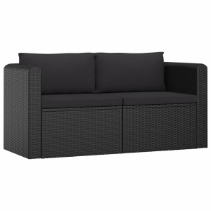 Set mobilier de grădină cu perne, 2 piese, negru, poliratan - Img 2