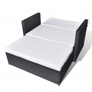 Set mobilier de grădină cu perne, 2 piese, negru, poliratan - Img 6