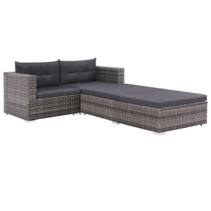 Set mobilier de grădină cu perne, 3 piese, gri, poliratan - Img 2
