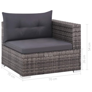 Set mobilier de grădină cu perne, 3 piese, gri, poliratan - Img 5