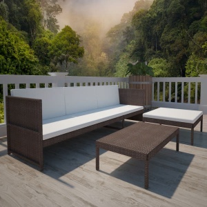 Set mobilier de grădină cu perne, 3 piese, maro, poliratan - Img 3