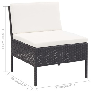 Set mobilier de grădină cu perne, 3 piese, negru, poliratan - Img 9