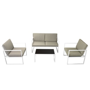 Set mobilier de grădină cu perne, 4 piese, alb, oțel - Img 3