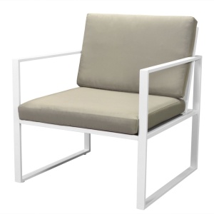 Set mobilier de grădină cu perne, 4 piese, alb, oțel - Img 5