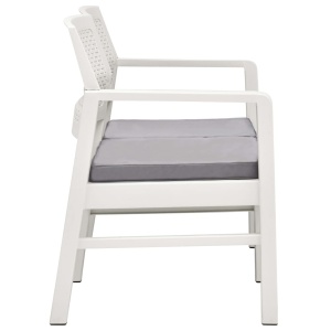 Set mobilier de grădină cu perne, 4 piese, alb, plastic - Img 4