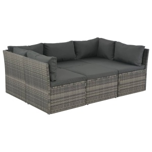 Set mobilier de grădină cu perne, 4 piese, gri, poliratan - Img 3