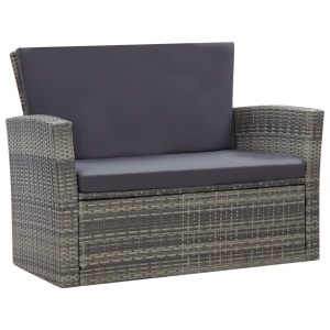 Set mobilier de grădină cu perne, 4 piese, gri, poliratan - Img 5