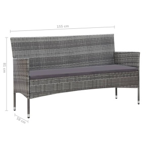 Set mobilier de grădină cu perne, 4 piese, gri, poliratan - Img 11