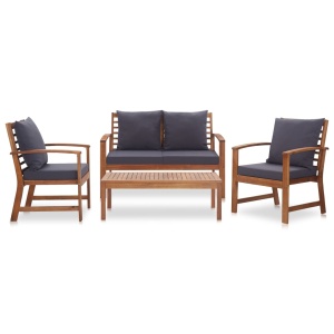 Set mobilier de grădină cu perne, 4 piese, lemn masiv de acacia - Img 2