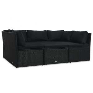 Set mobilier de grădină cu perne, 4 piese, negru, poliratan - Img 3