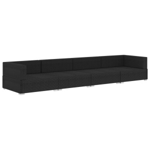Set mobilier de grădină cu perne, 4 piese, negru, poliratan - Img 3