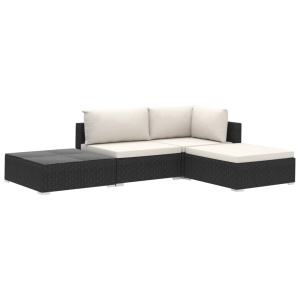 Set mobilier de grădină cu perne, 4 piese, negru, poliratan - Img 2