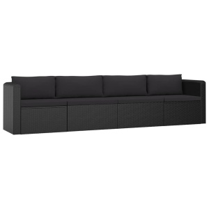 Set mobilier de grădină cu perne, 4 piese, negru, poliratan - Img 2