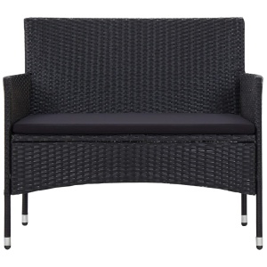 Set mobilier de grădină cu perne, 4 piese, negru, poliratan - Img 3